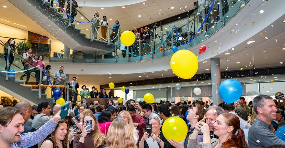 Balloons are released when students can open their matches.