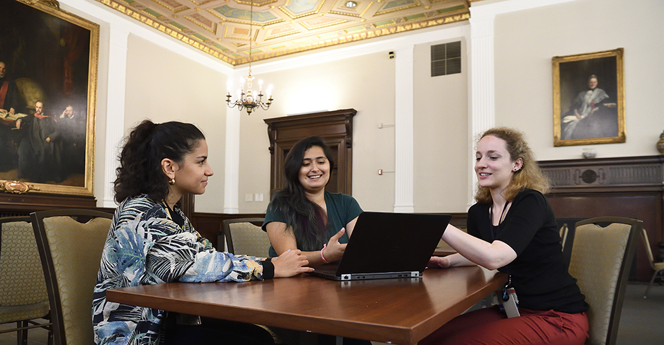 students learning in the welch library