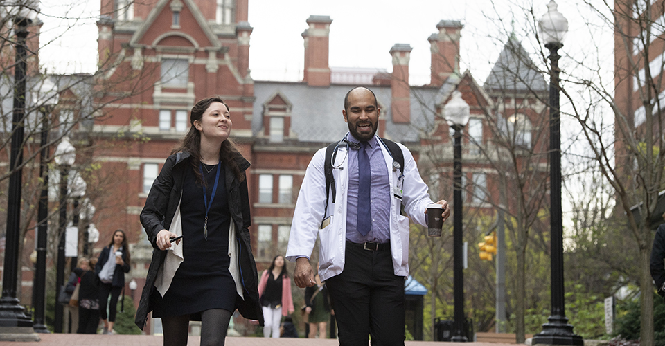 medical students walking to class