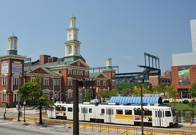 The local light rail, an above-ground train.