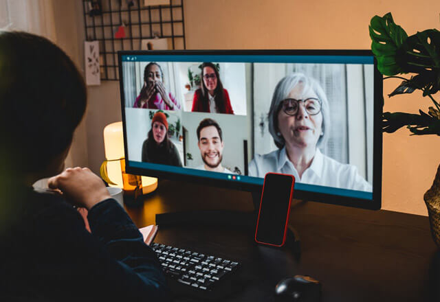 Video chat with five people on desktop.