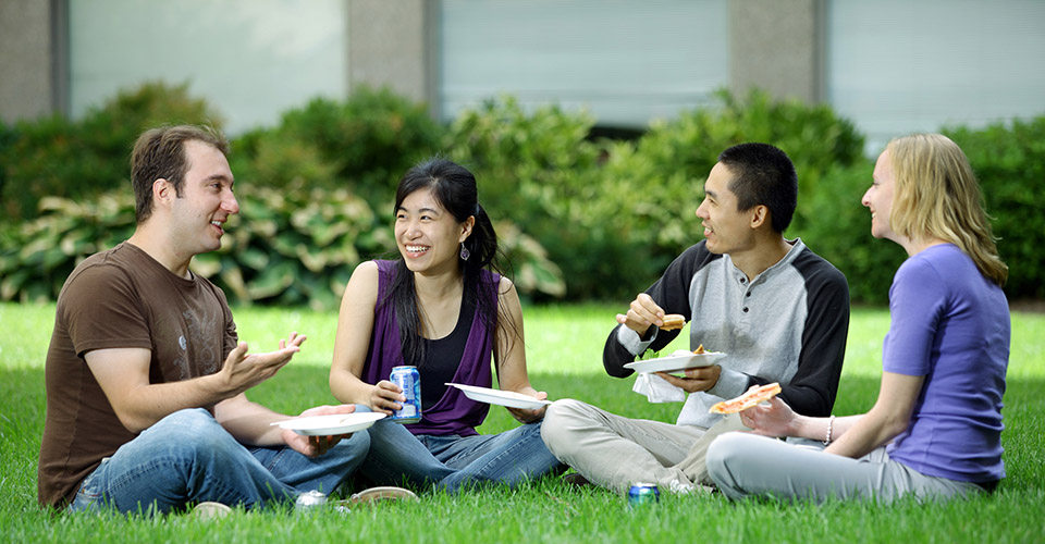 students relaxing between classes