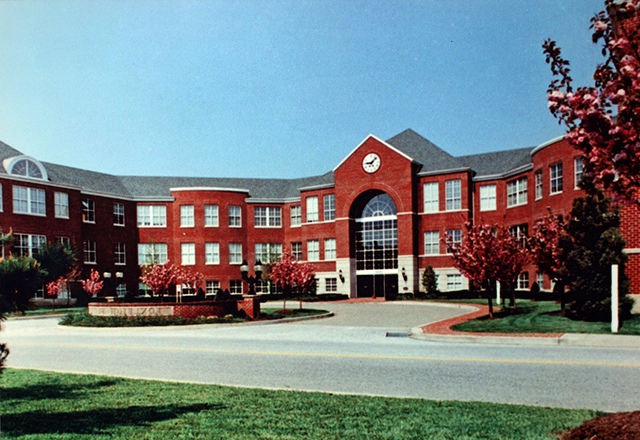 Front entrance of Foxleigh bulding with circular driveway.