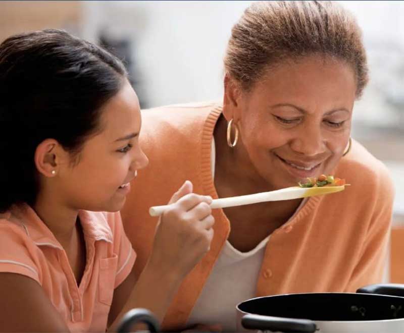 mother and child eating