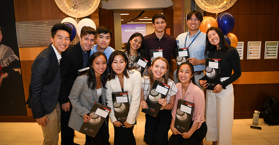 Students with their new stethoscopes 