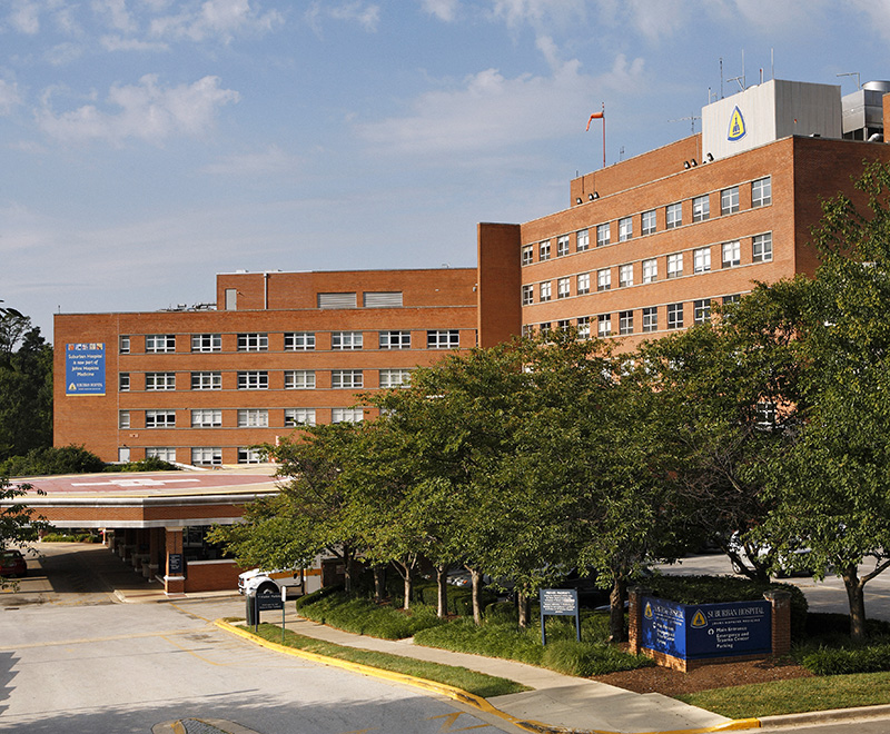 The exterior of Suburban Hospital.